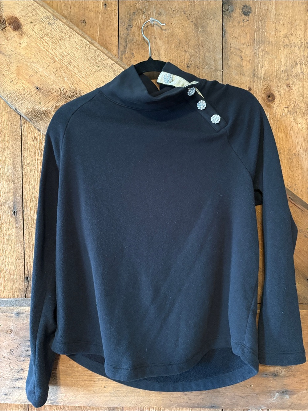 J. Crew Factory Black Funnel Neck Sweatshirt with Jewel Buttons